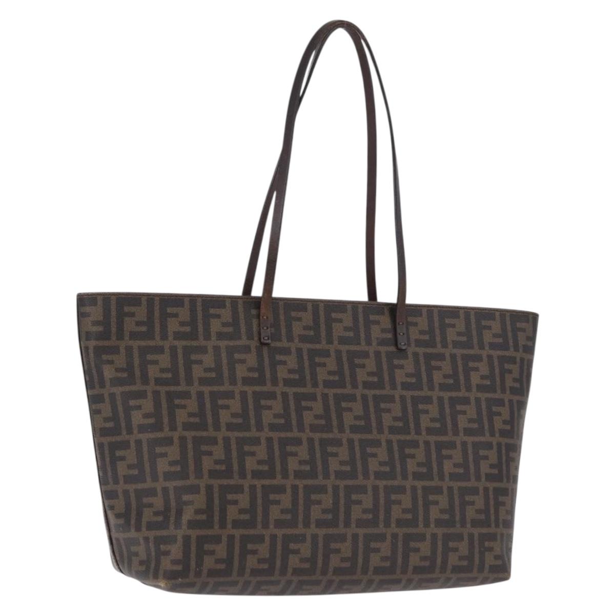 FENDI Zucca Canvas Tote Bag PVC Brown Black Auth 193498
