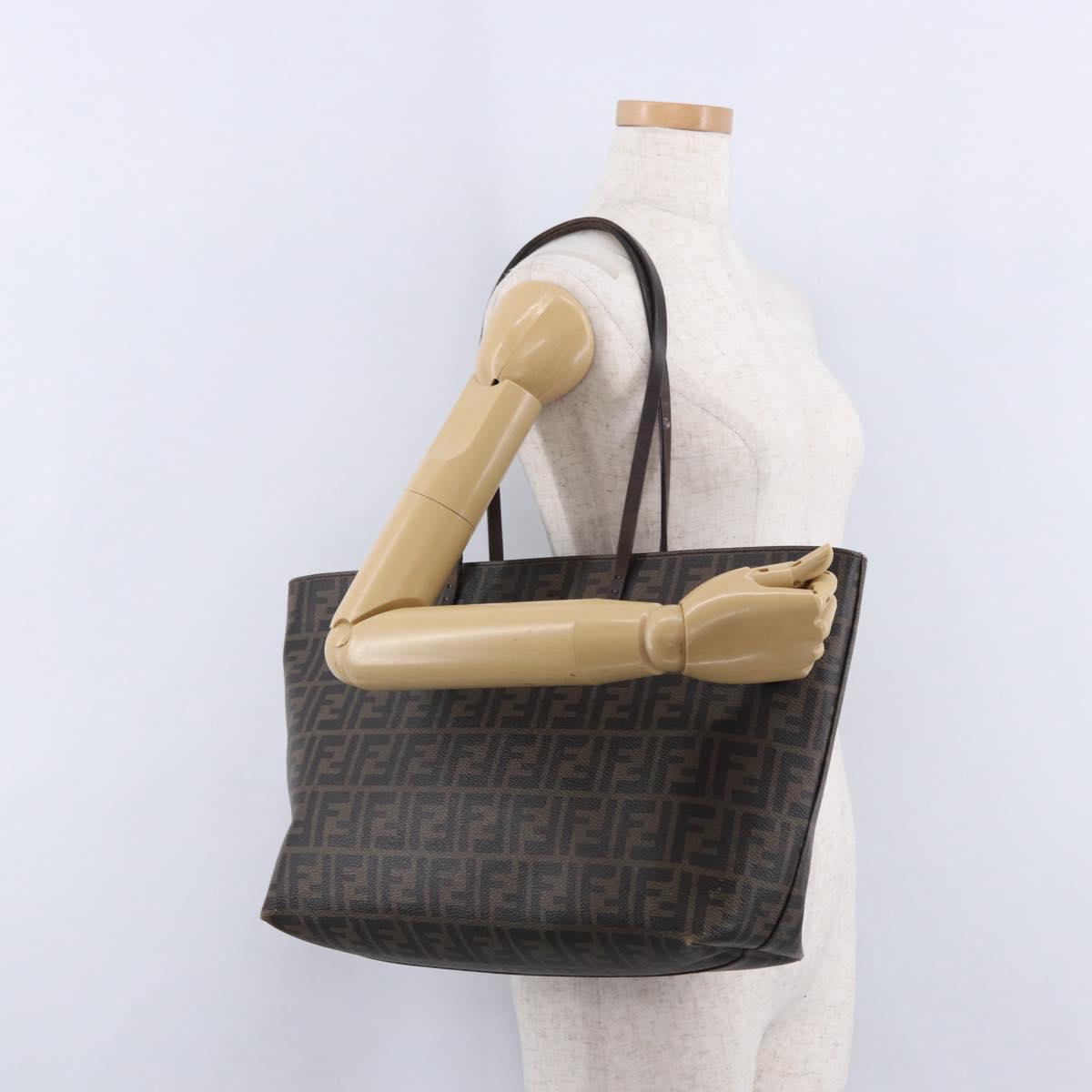 FENDI Zucca Canvas Tote Bag PVC Brown Black Auth 193498