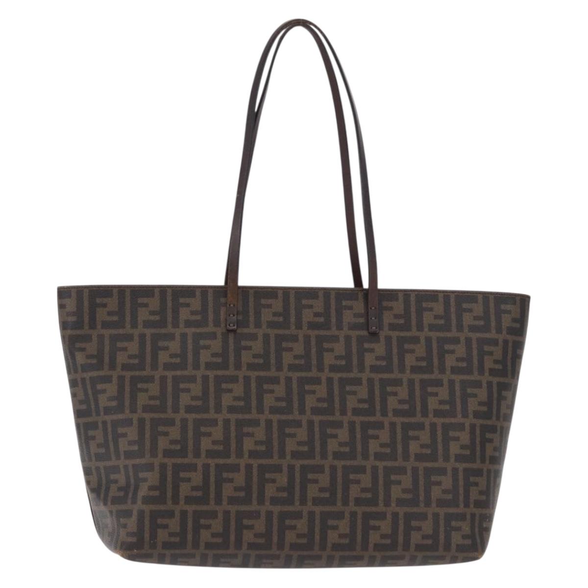 FENDI Zucca Canvas Tote Bag PVC Brown Black Auth 193498