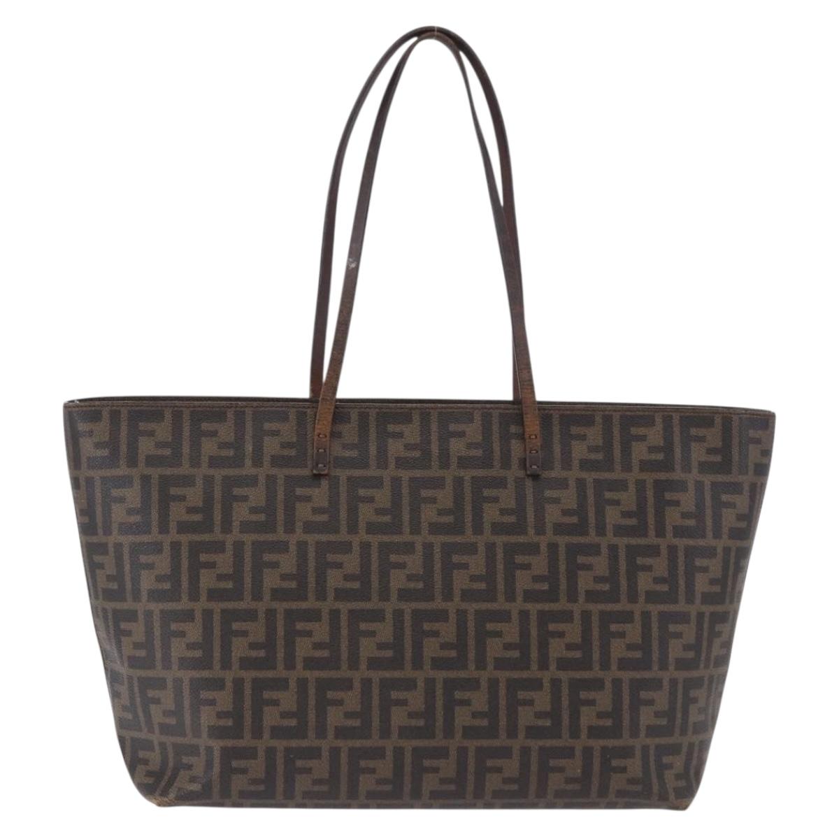 FENDI Zucca Canvas Tote Bag PVC Brown Black Auth 193498