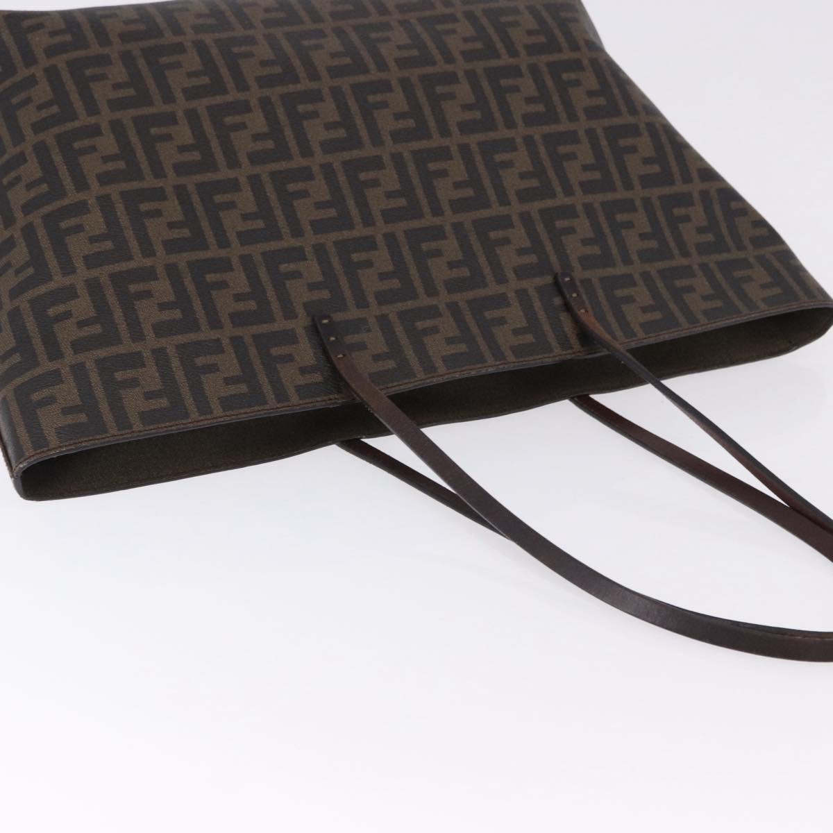 FENDI Zucca Canvas Tote Bag PVC Brown Black Auth 193498
