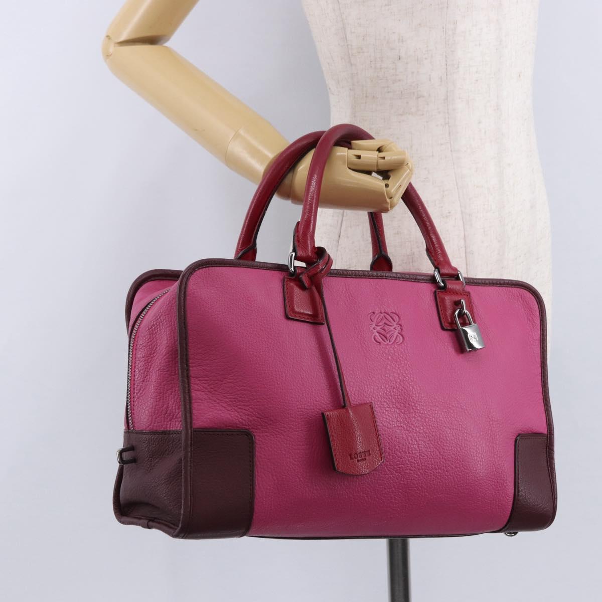 LOEWE Amazona 35 Hand Bag Leather Pink Silver Auth 193499V