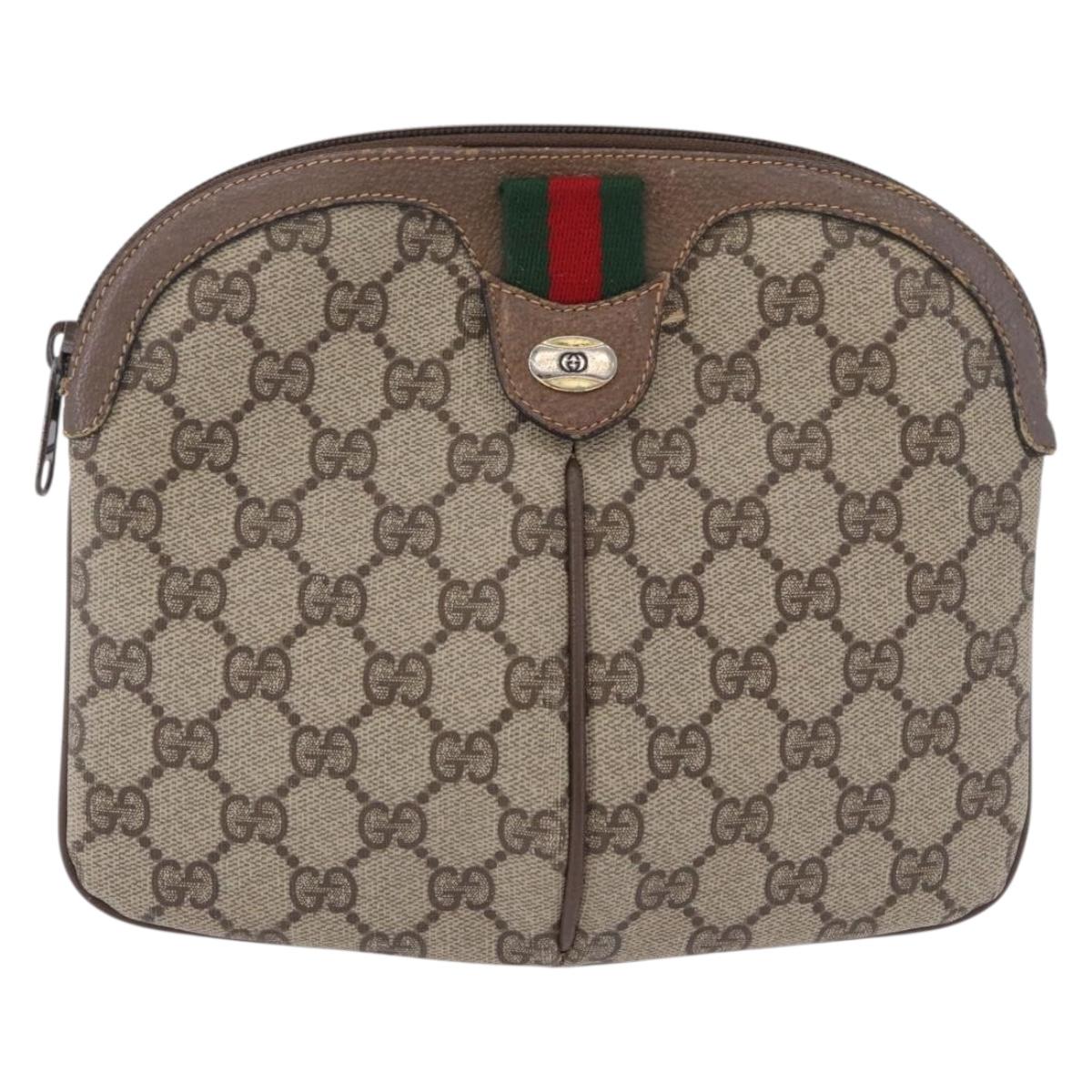 GUCCI GG Supreme Web Sherry Line Bag PVC Beige Gold 904 02 047 Auth 193500