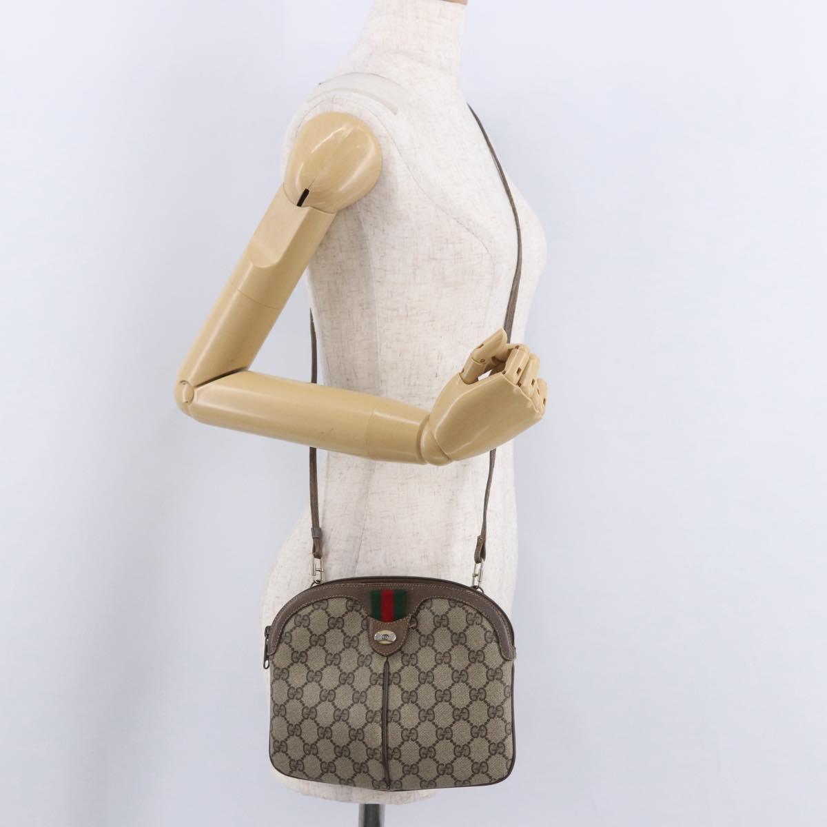 GUCCI GG Supreme Web Sherry Line Bag PVC Beige Gold 904 02 047 Auth 193500