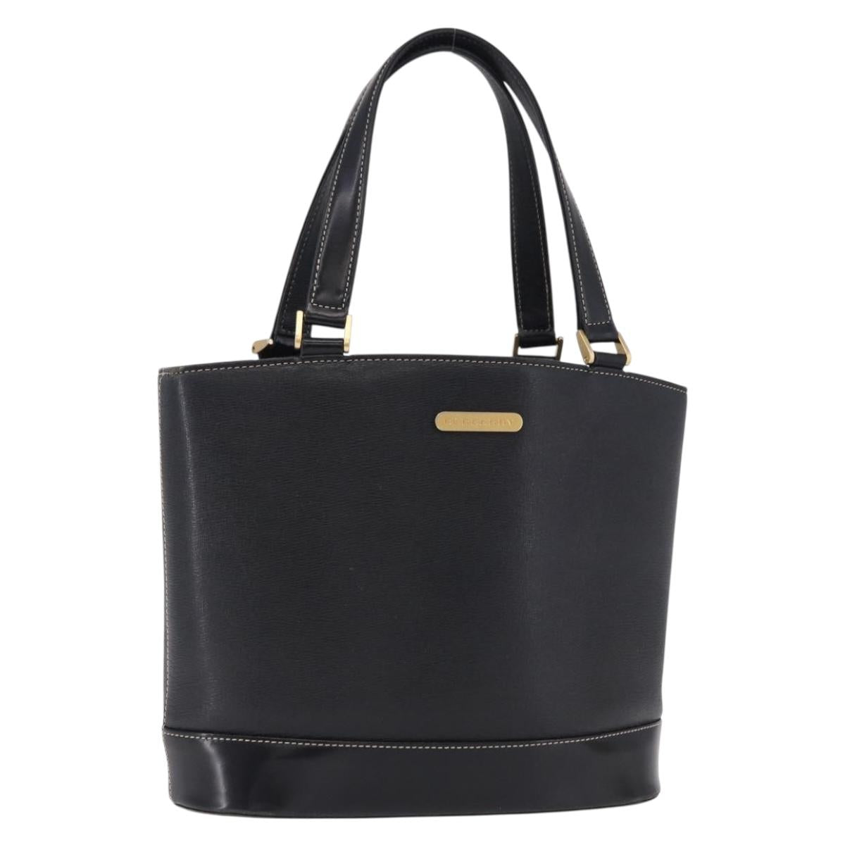 BURBERRY Hand Bag Leather Black Gold Auth 193502