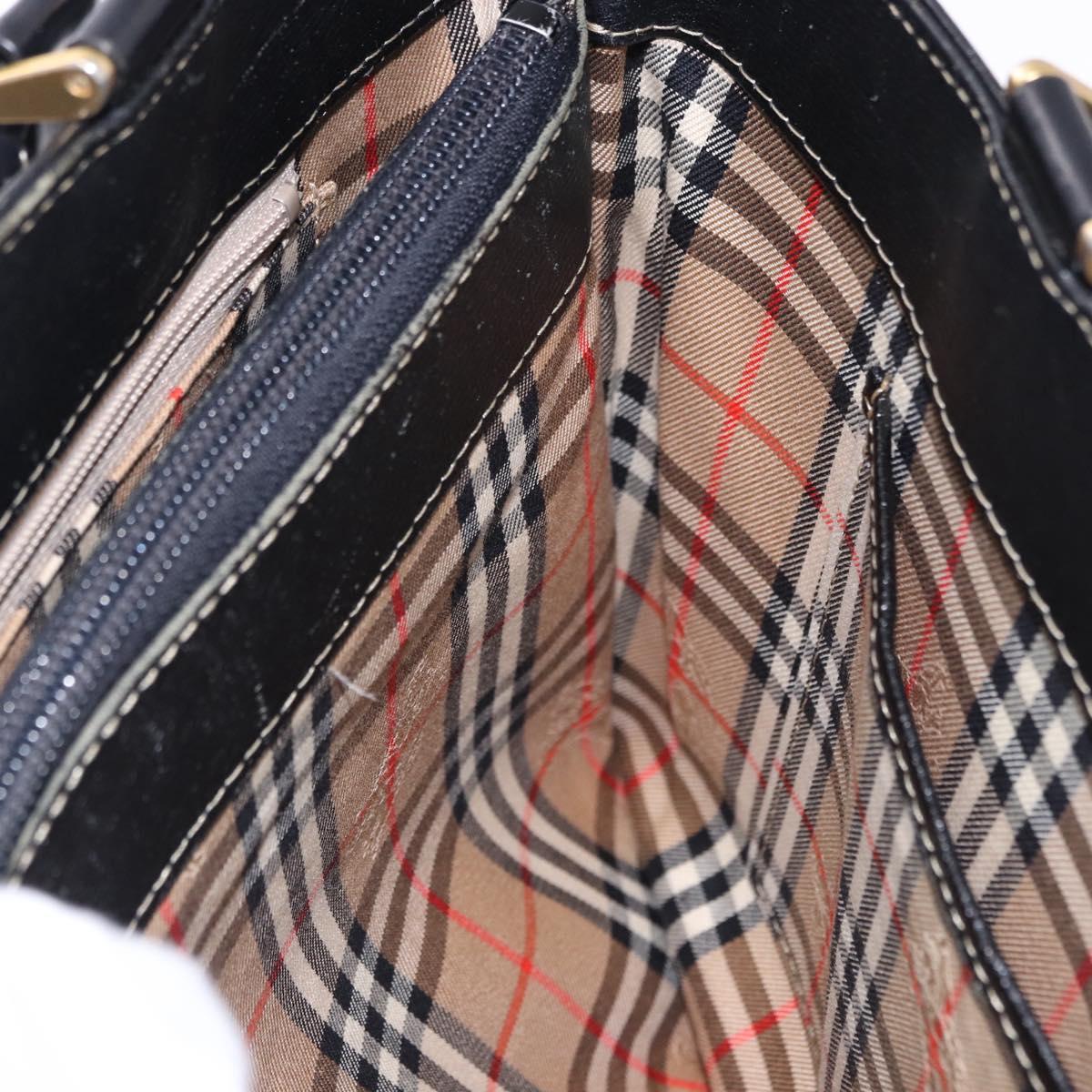 BURBERRY Hand Bag Leather Black Gold Auth 193502
