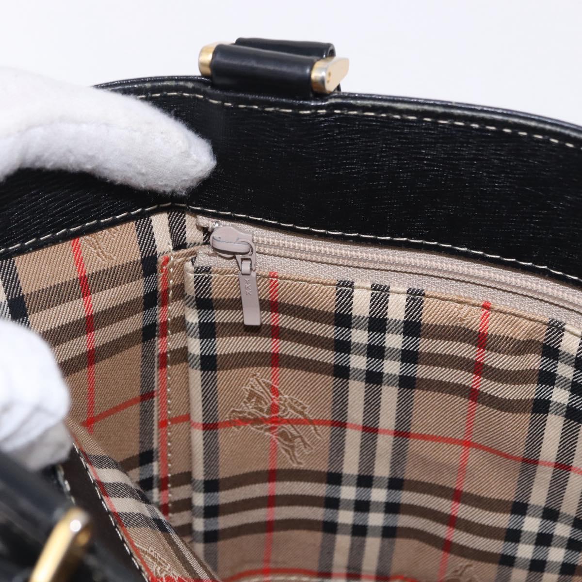 BURBERRY Hand Bag Leather Black Gold Auth 193502