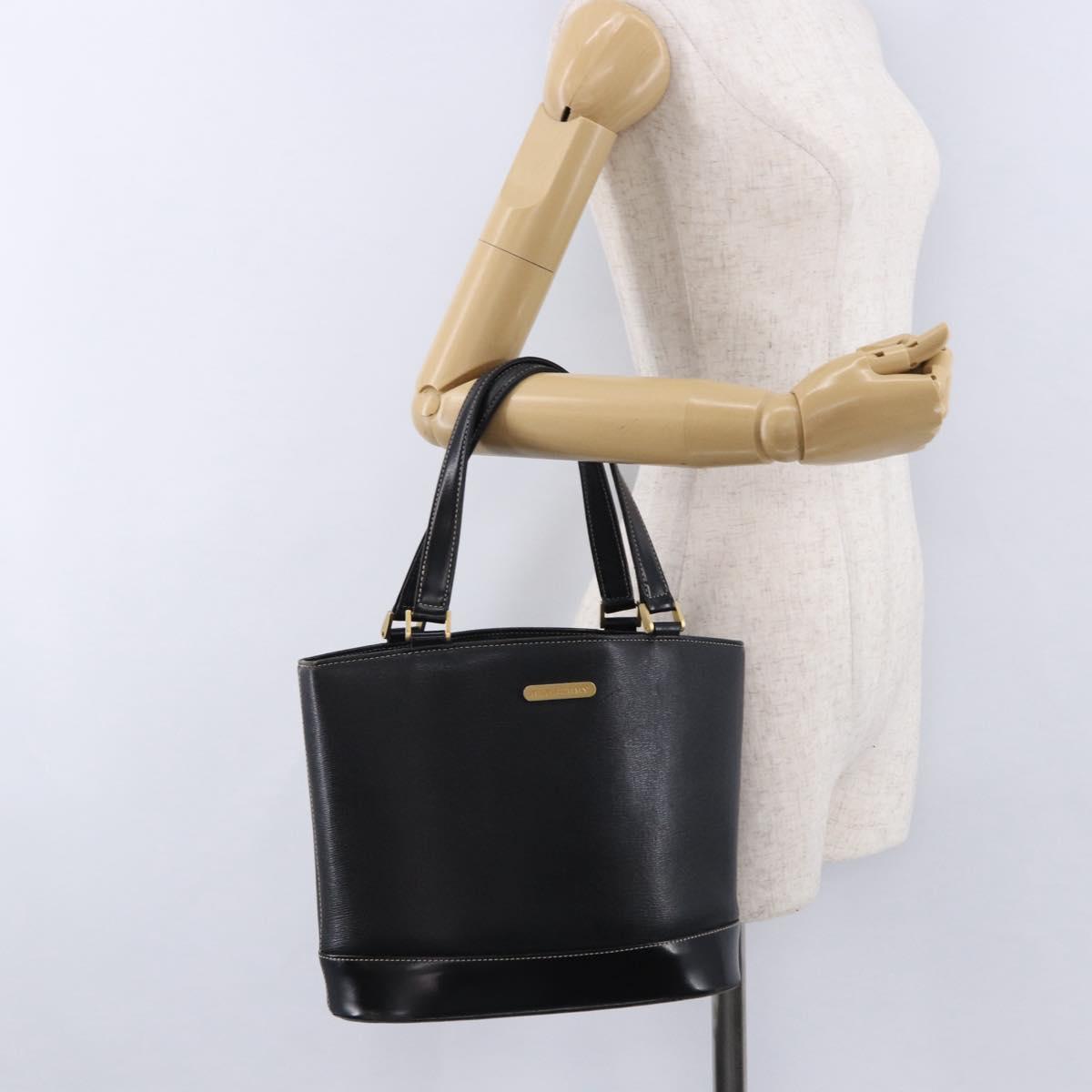 BURBERRY Hand Bag Leather Black Gold Auth 193502