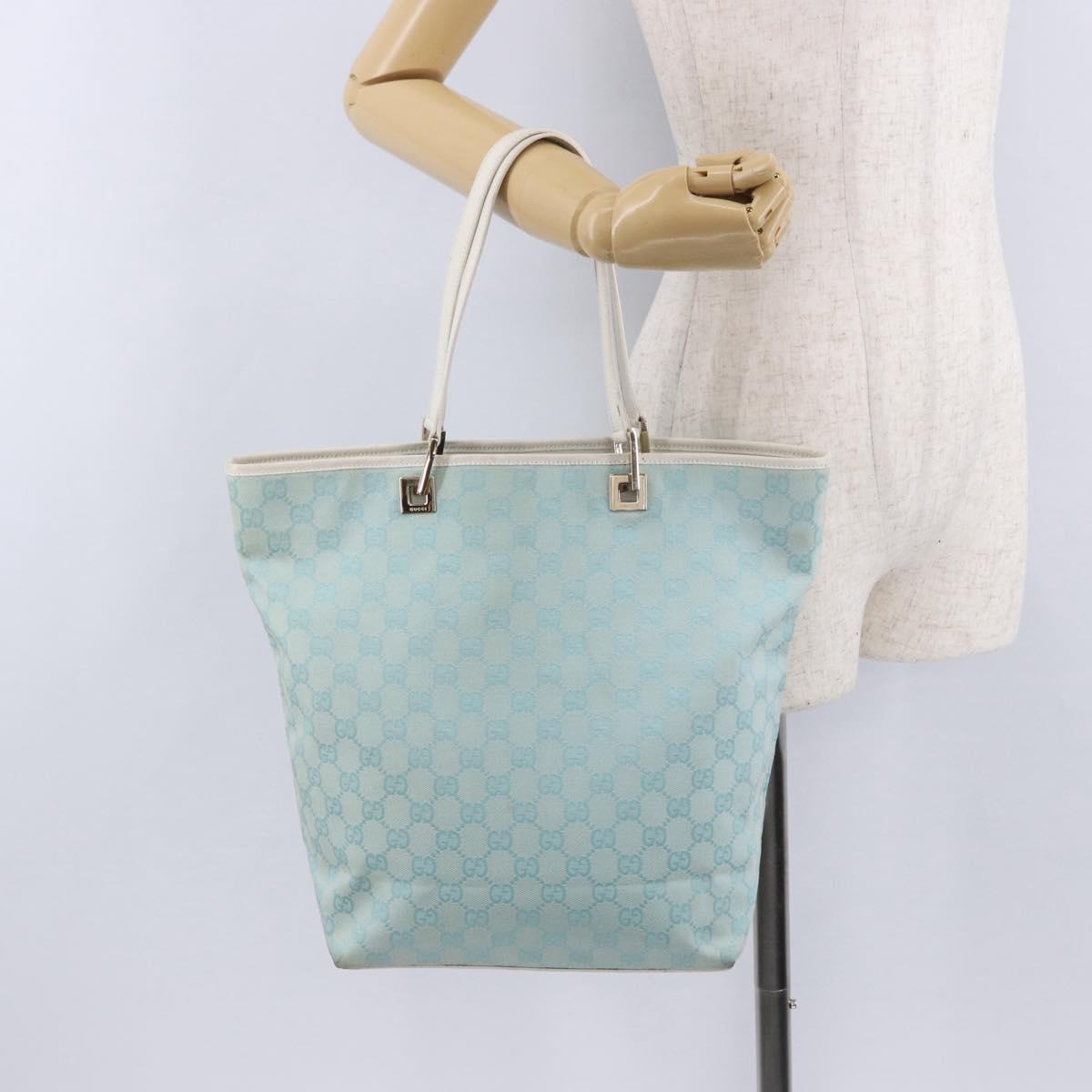GUCCI GG Canvas Tote Bag Light Blue Gold 002 1098 Auth 193504