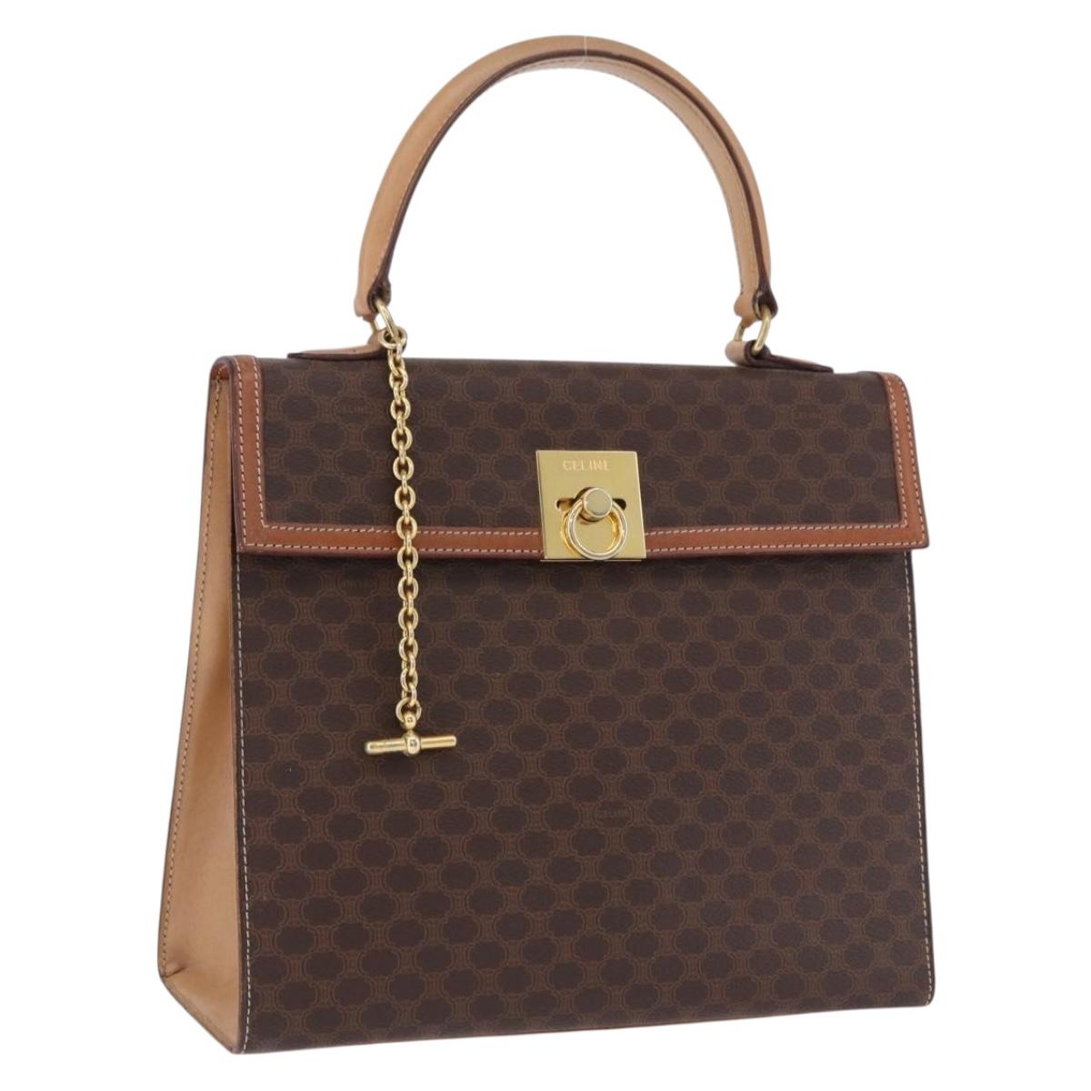 CELINE Macadam Canvas Hand Bag PVC Leather Brown Gold Auth 193508A