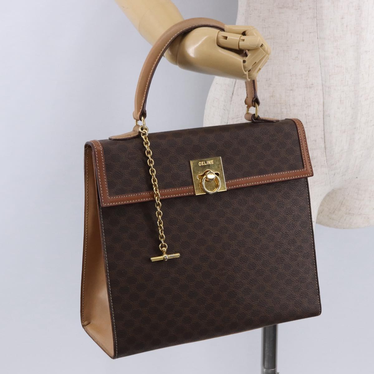 CELINE Macadam Canvas Hand Bag PVC Leather Brown Gold Auth 193508A