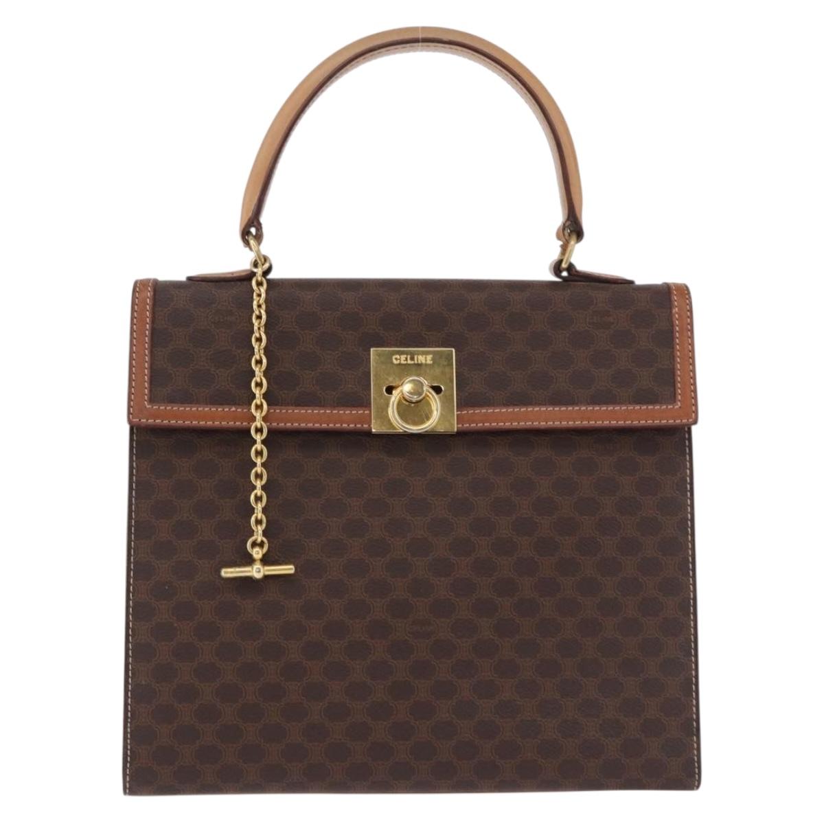 CELINE Macadam Canvas Hand Bag PVC Leather Brown Gold Auth 193508A