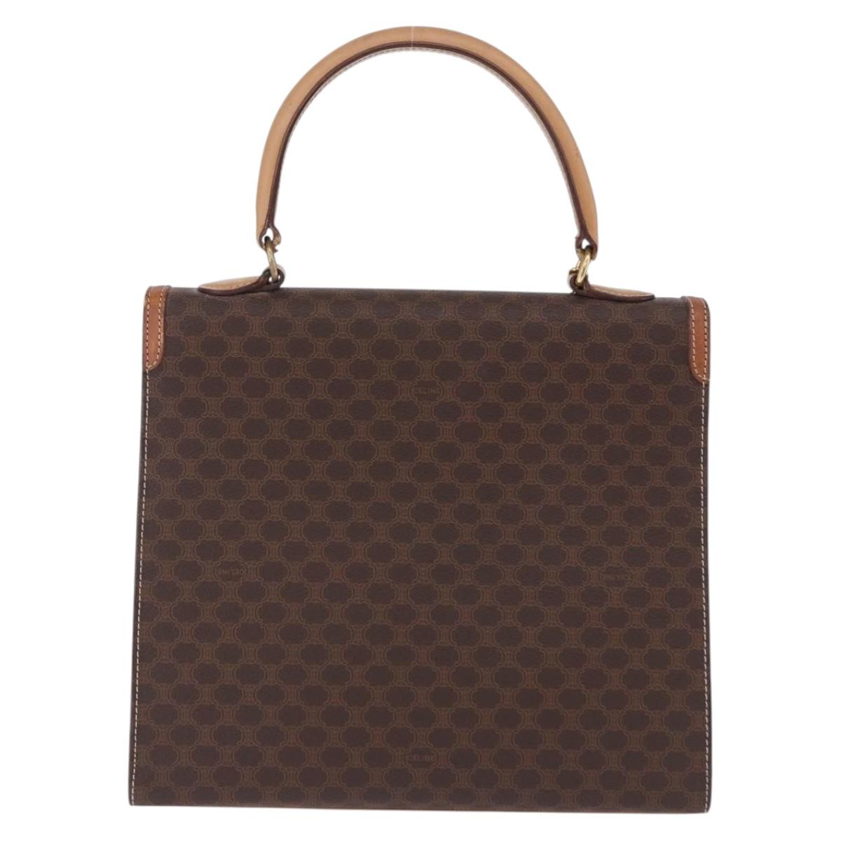 CELINE Macadam Canvas Hand Bag PVC Leather Brown Gold Auth 193508A