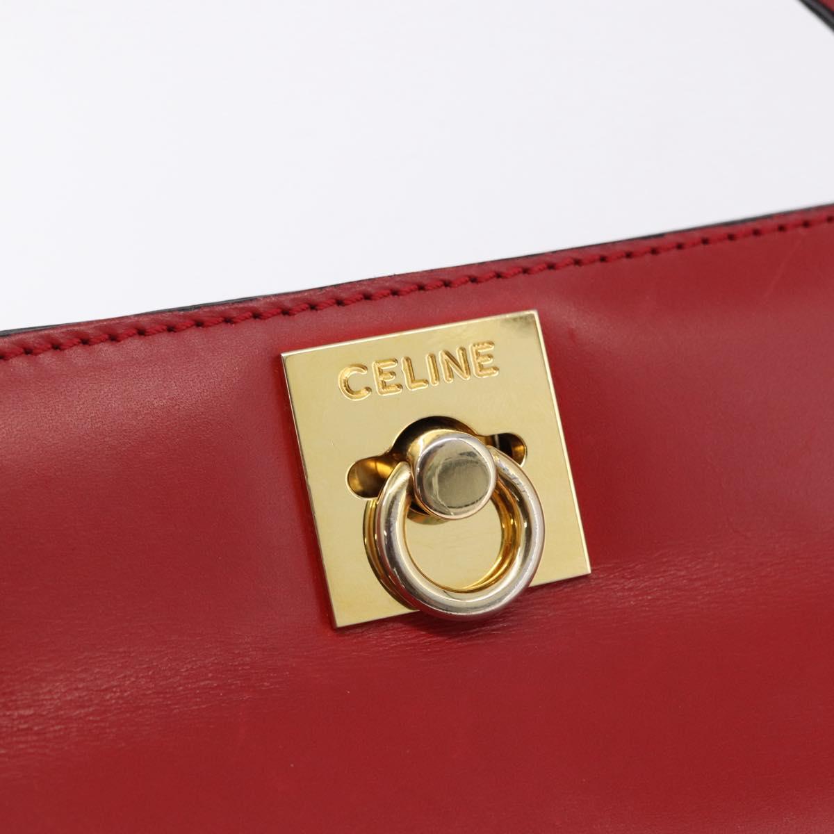 CELINE Hand Bag Leather Red Gold Auth 193510A