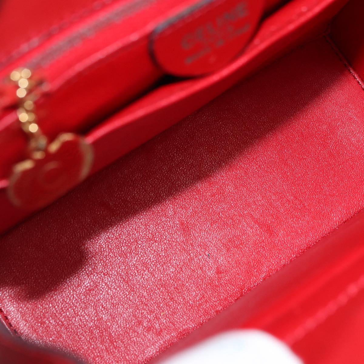 CELINE Hand Bag Leather Red Gold Auth 193510A