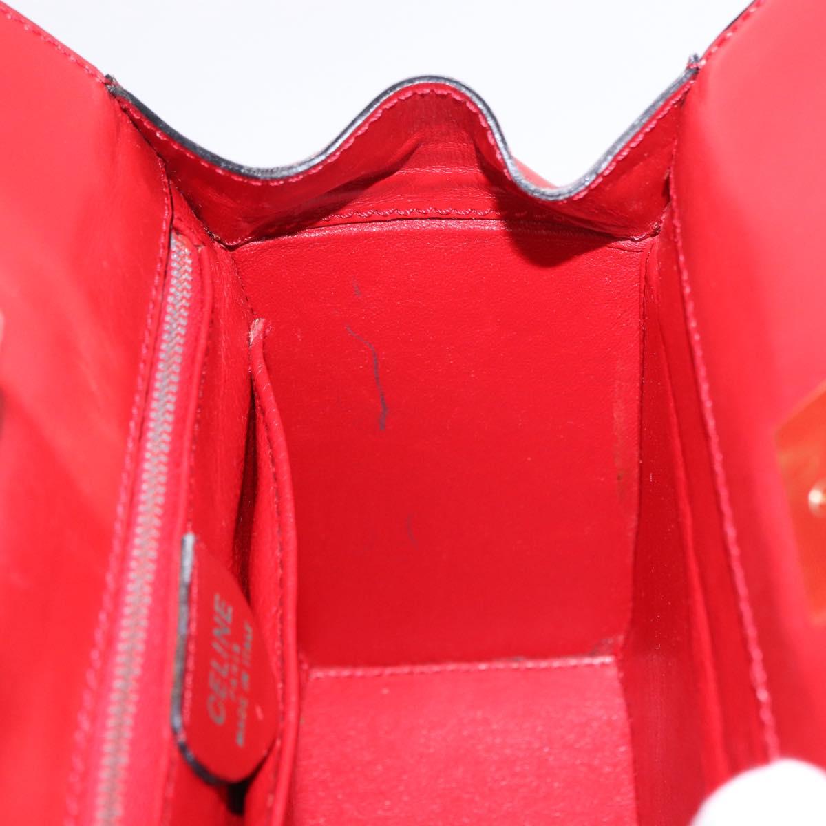 CELINE Hand Bag Leather Red Gold Auth 193510A