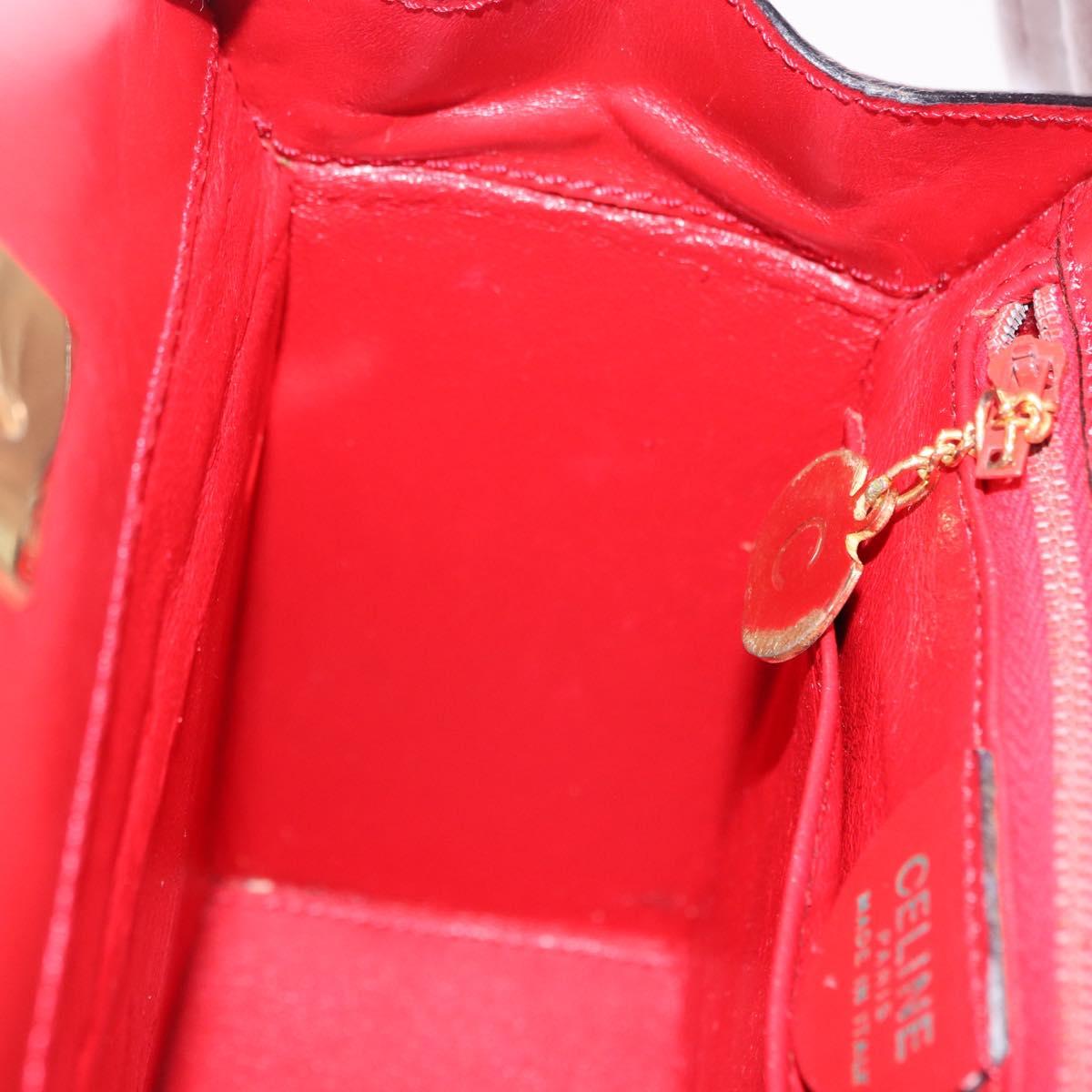 CELINE Hand Bag Leather Red Gold Auth 193510A