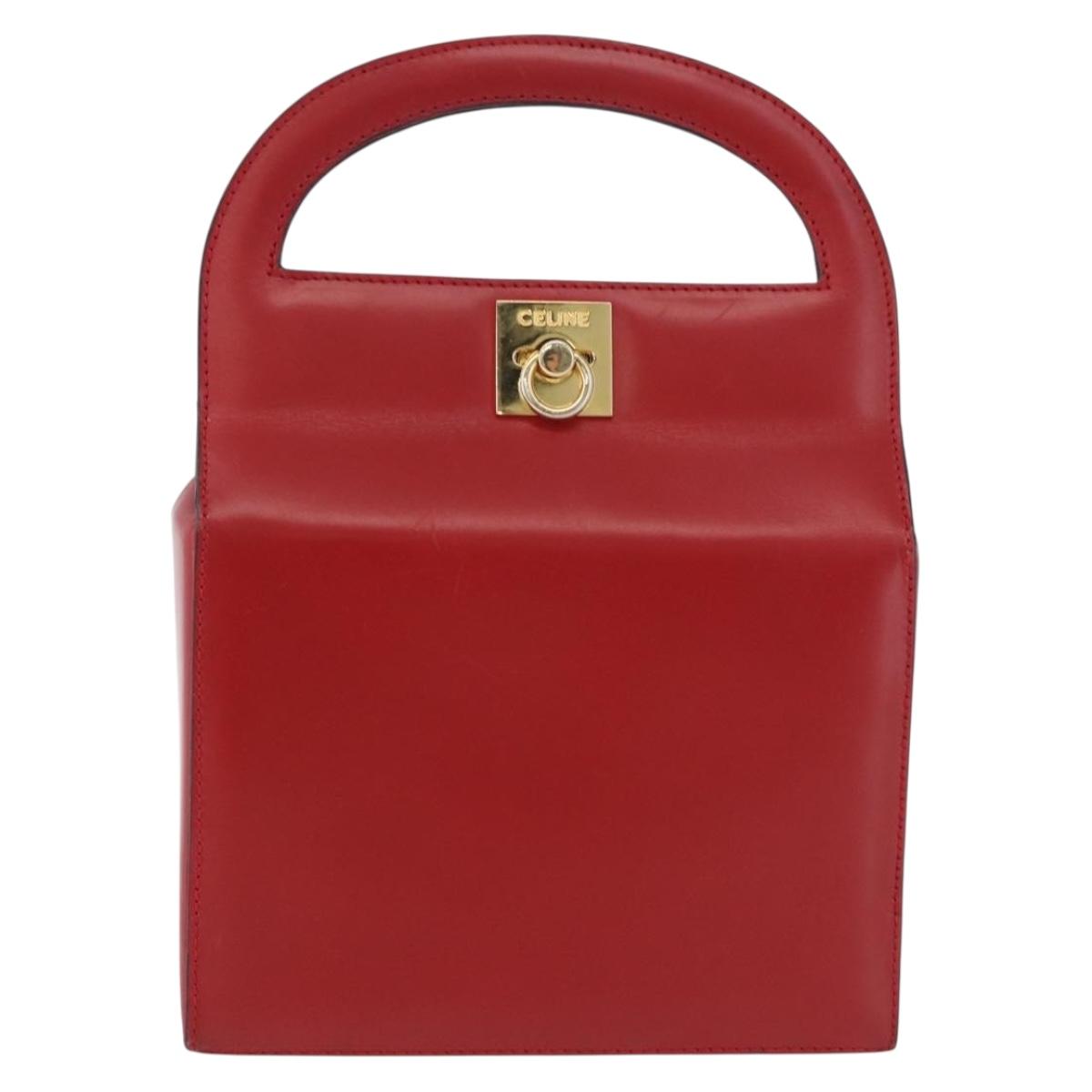 CELINE Hand Bag Leather Red Gold Auth 193510A