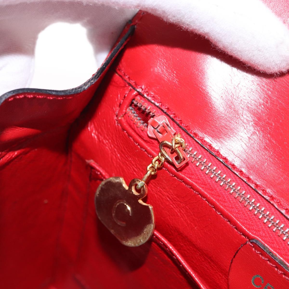 CELINE Hand Bag Leather Red Gold Auth 193510A