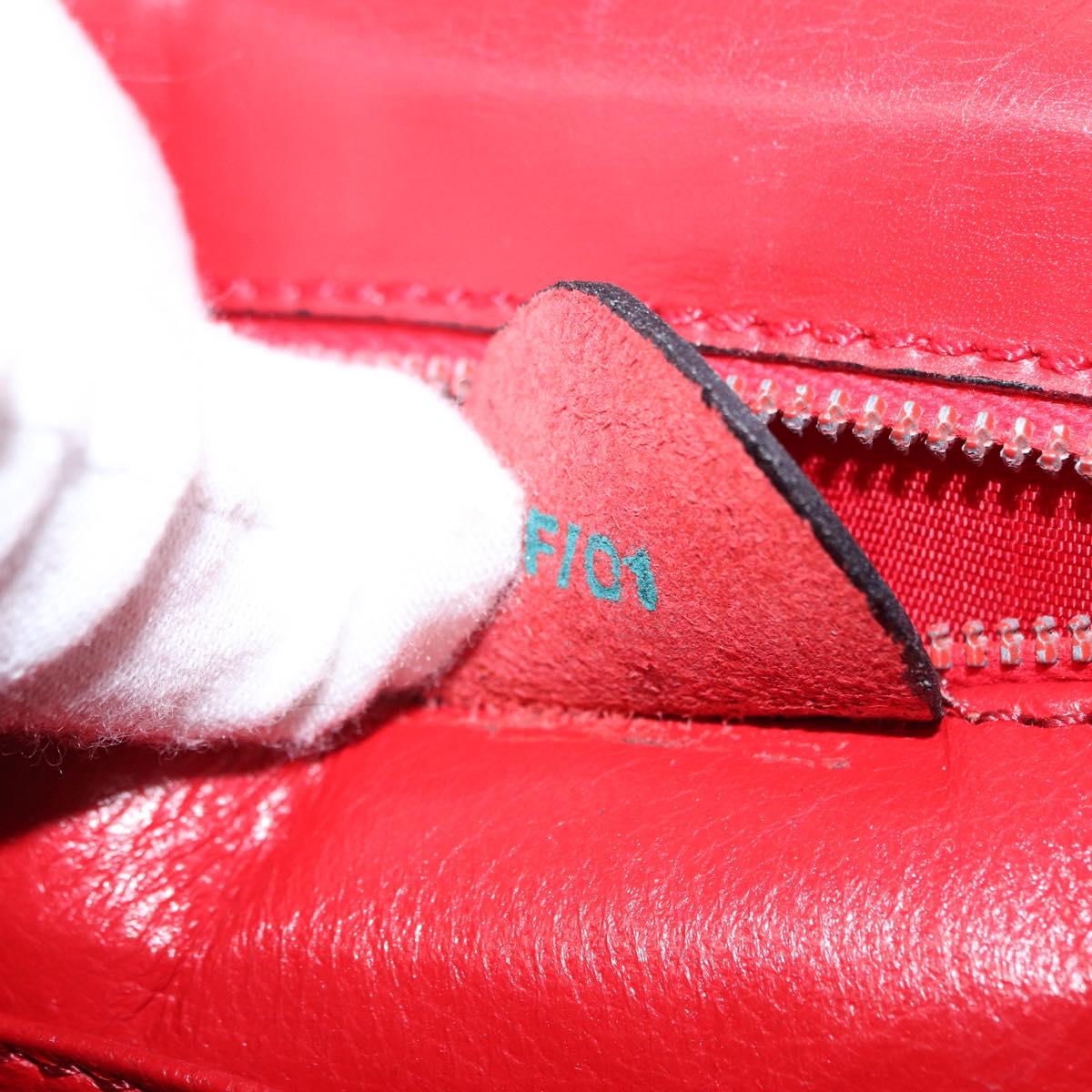 CELINE Hand Bag Leather Red Gold Auth 193510A
