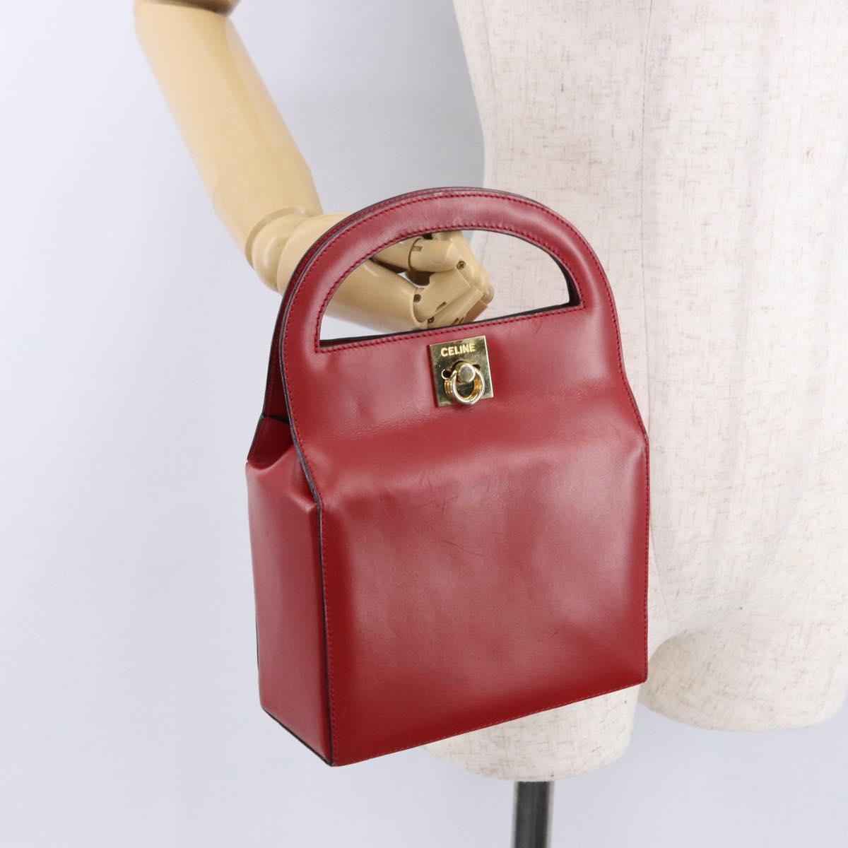 CELINE Hand Bag Leather Red Gold Auth 193510A