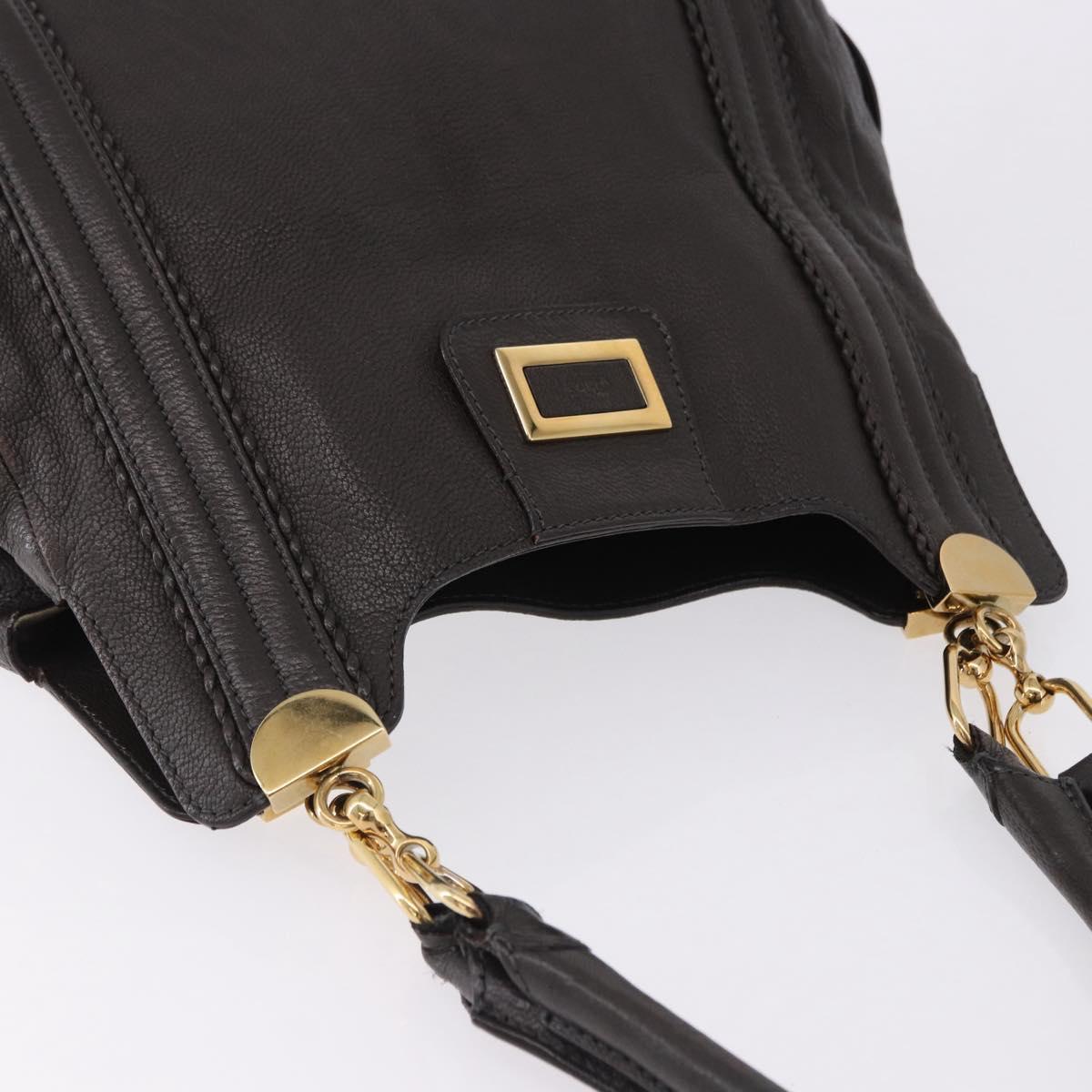 Chloe Irene Shoulder Bag Leather Brown Gold Auth 193511A
