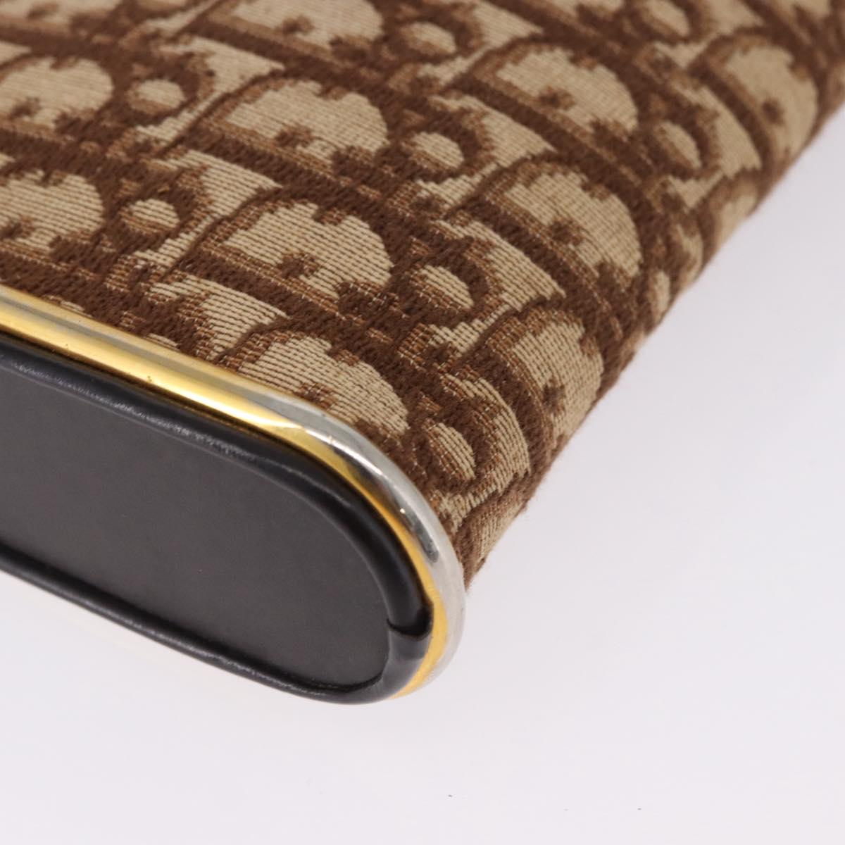 Christian Dior Trotter Canvas Shoulder Bag Beige Gold Auth 193513