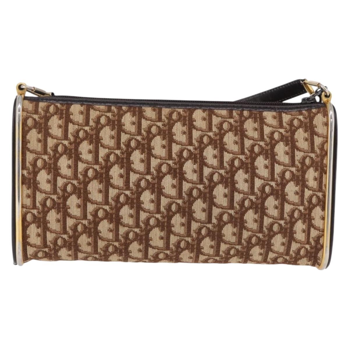 Christian Dior Trotter Canvas Shoulder Bag Beige Gold Auth 193513