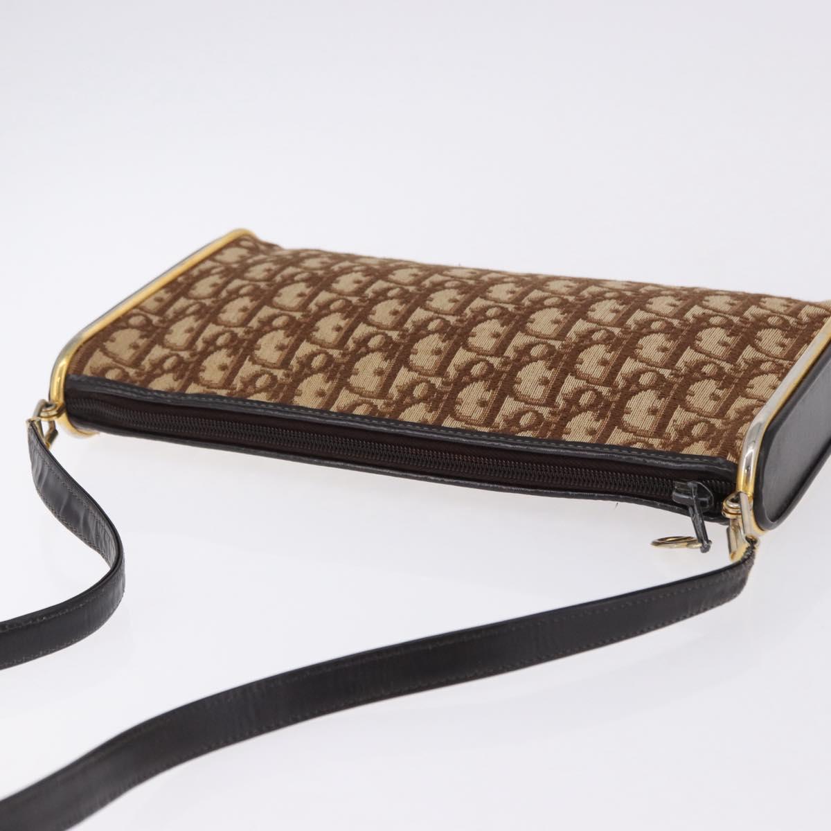 Christian Dior Trotter Canvas Shoulder Bag Beige Gold Auth 193513