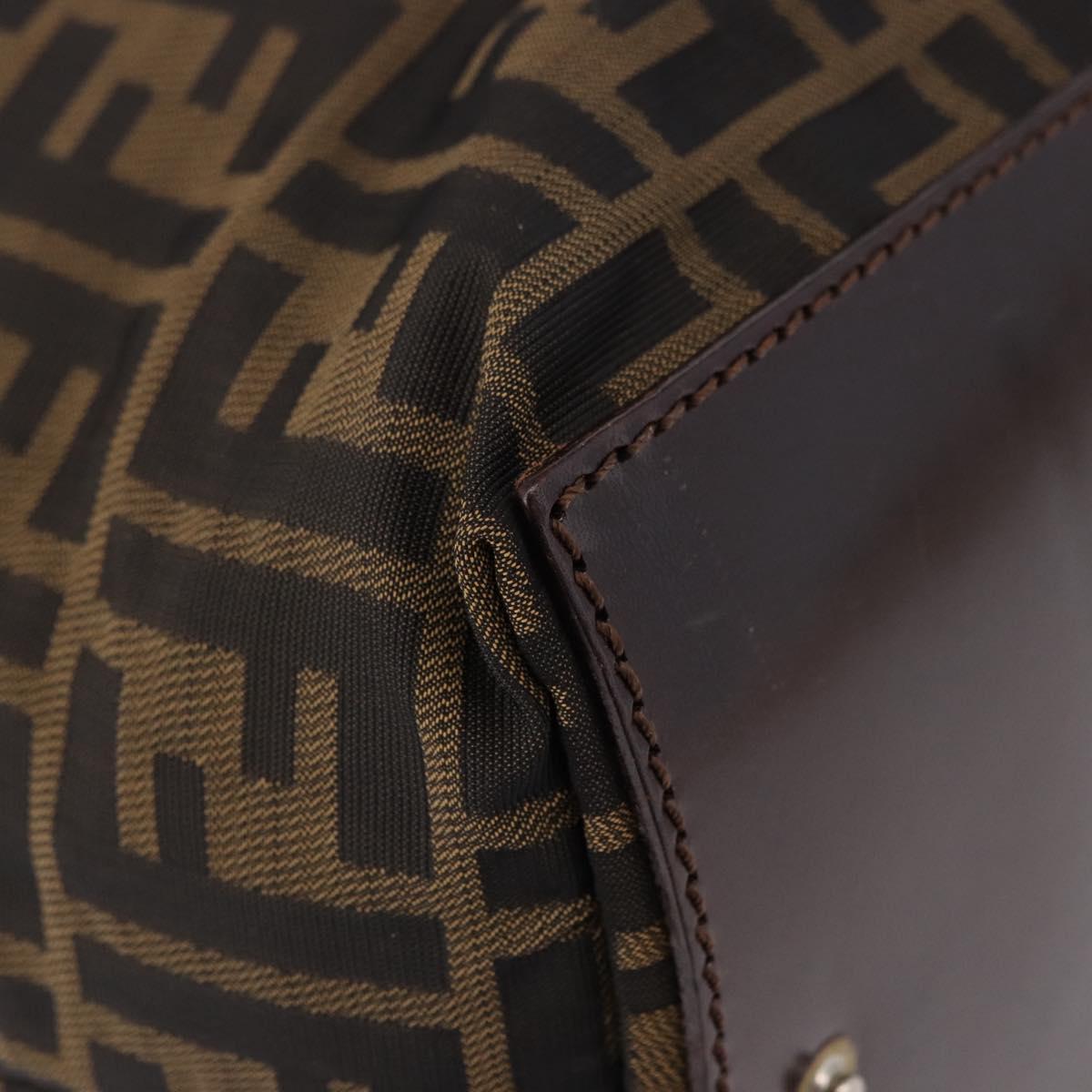 FENDI Zucca Canvas Hand Bag Black Brown Auth 193515