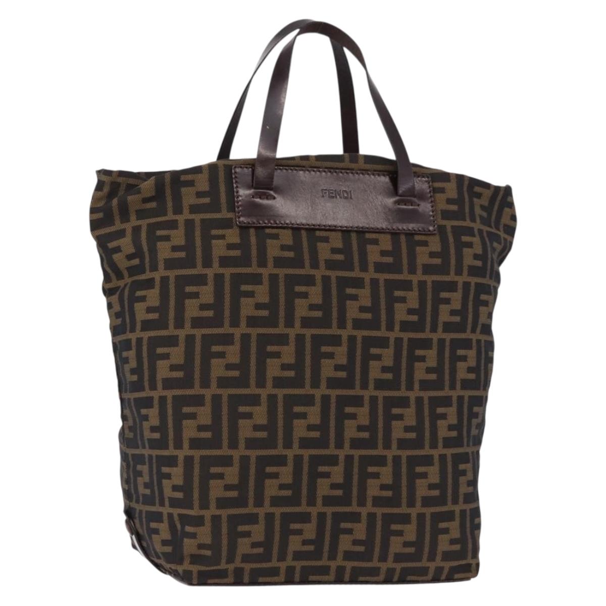 FENDI Zucca Canvas Hand Bag Black Brown Auth 193515