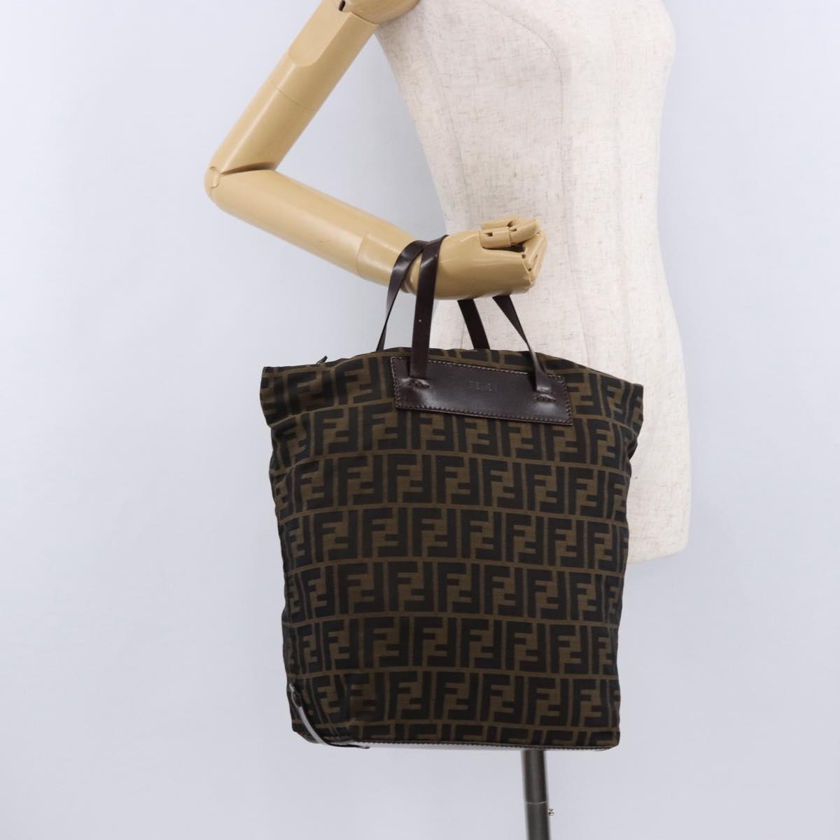 FENDI Zucca Canvas Hand Bag Black Brown Auth 193515