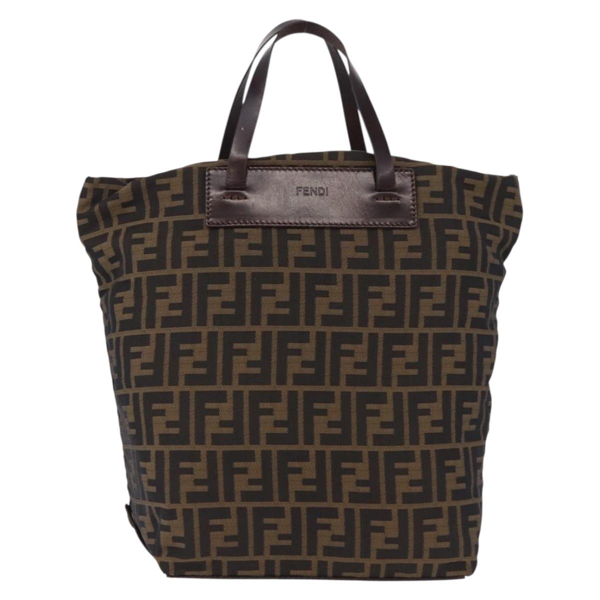FENDI Zucca Canvas Hand Bag Black Brown Auth 193515