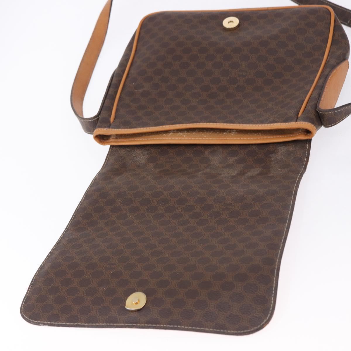 CELINE Macadam Canvas Shoulder Bag PVC Leather Brown Gold Auth 193516