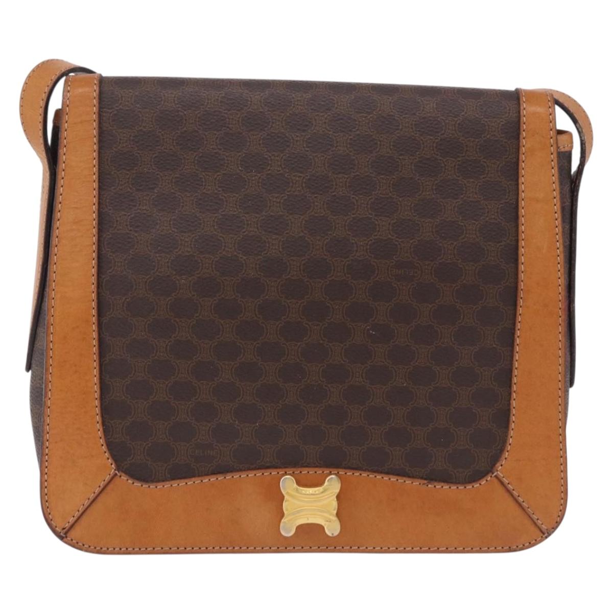 CELINE Macadam Canvas Shoulder Bag PVC Leather Brown Gold Auth 193516