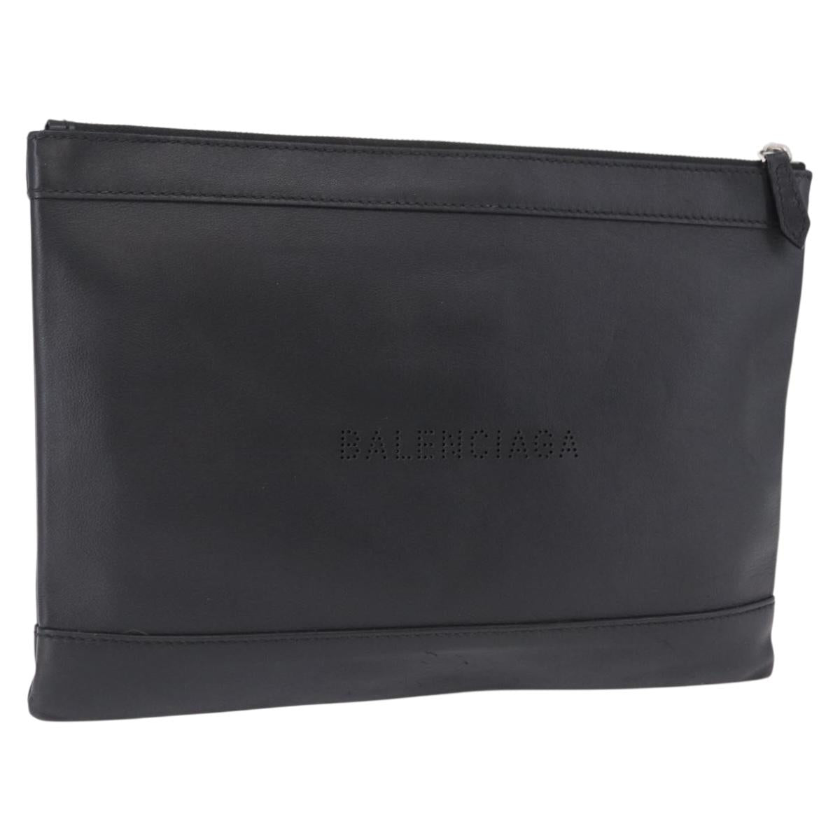 BALENCIAGA Clutch Bag Leather Black Silver 373834 Auth 193517A