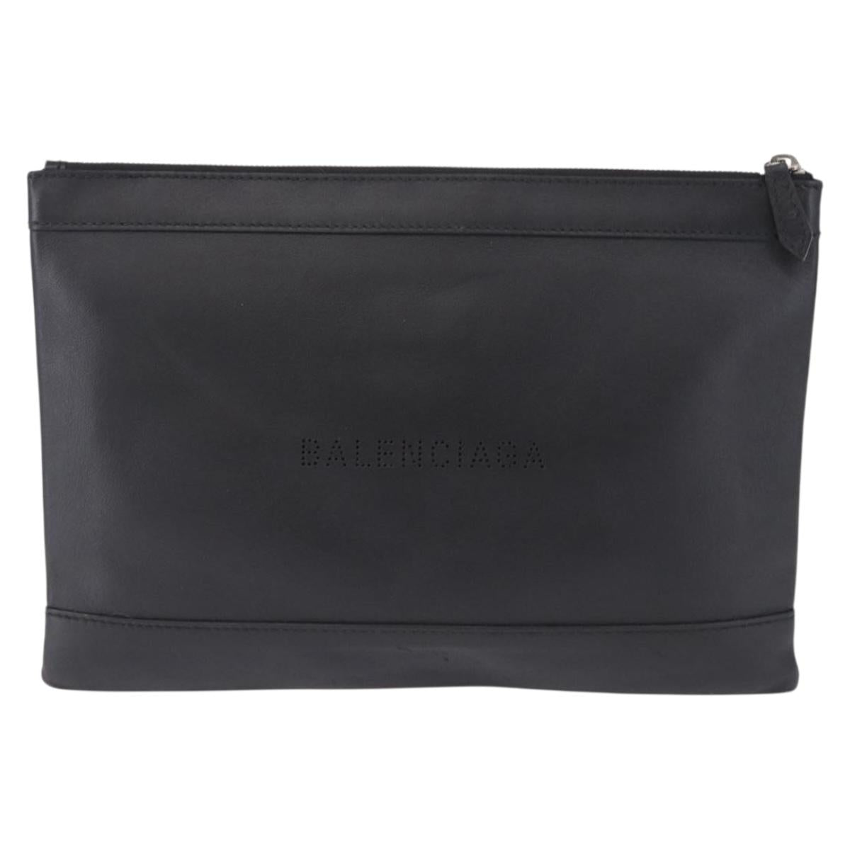 BALENCIAGA Clutch Bag Leather Black Silver 373834 Auth 193517A