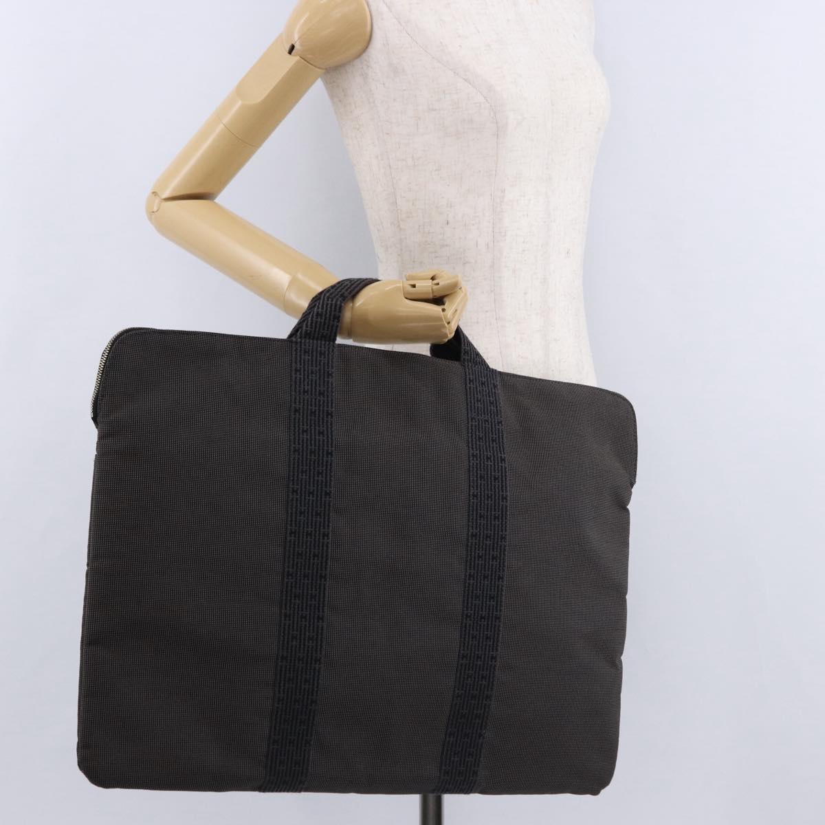 HERMES Her Line Cabas Hand Bag Canvas Gray Silver Auth 193518A