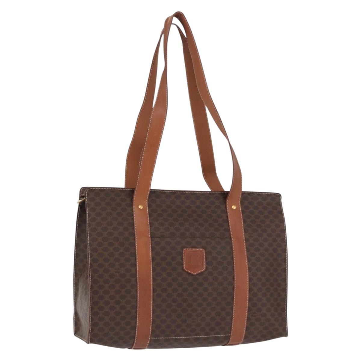 CELINE Macadam Canvas Tote Bag PVC Leather Brown Gold Auth 193520
