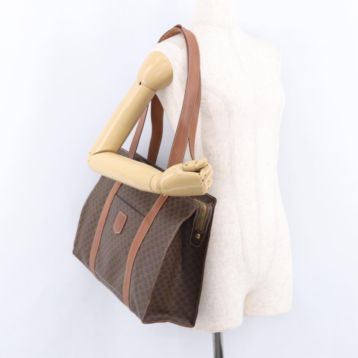 CELINE Macadam Canvas Tote Bag PVC Leather Brown Gold Auth 193520