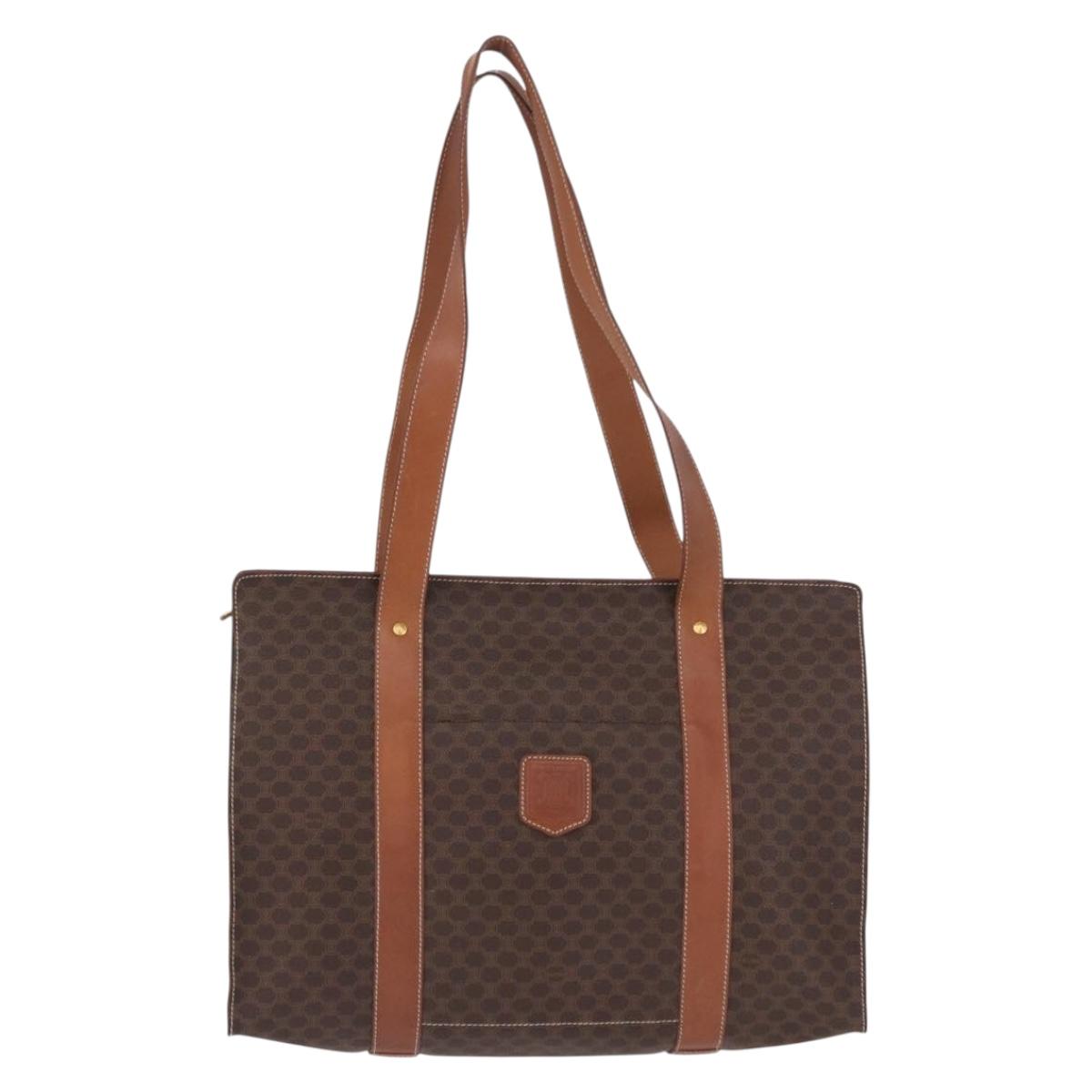 CELINE Macadam Canvas Tote Bag PVC Leather Brown Gold Auth 193520