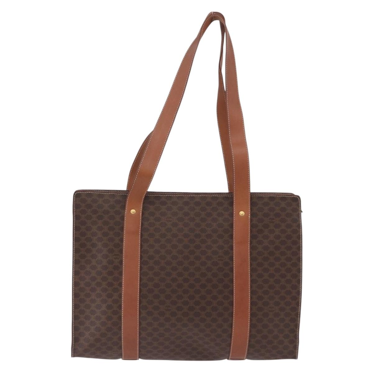 CELINE Macadam Canvas Tote Bag PVC Leather Brown Gold Auth 193520