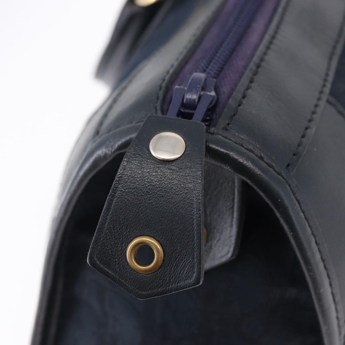Christian Dior Trotter Canvas Hand Bag Navy Gold Auth 193521A