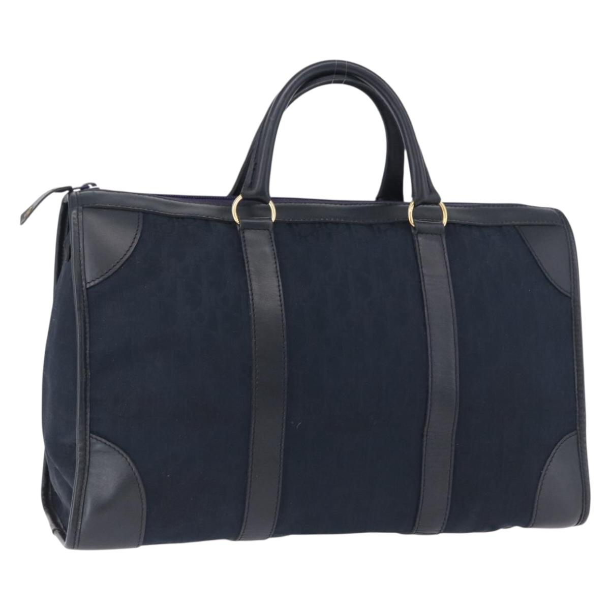 Christian Dior Trotter Canvas Hand Bag Navy Gold Auth 193521A