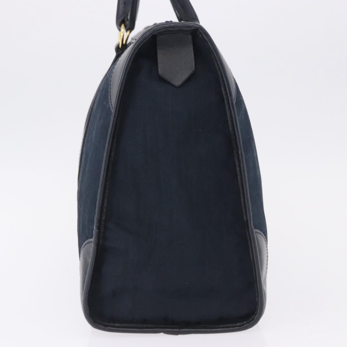Christian Dior Trotter Canvas Hand Bag Navy Gold Auth 193521A