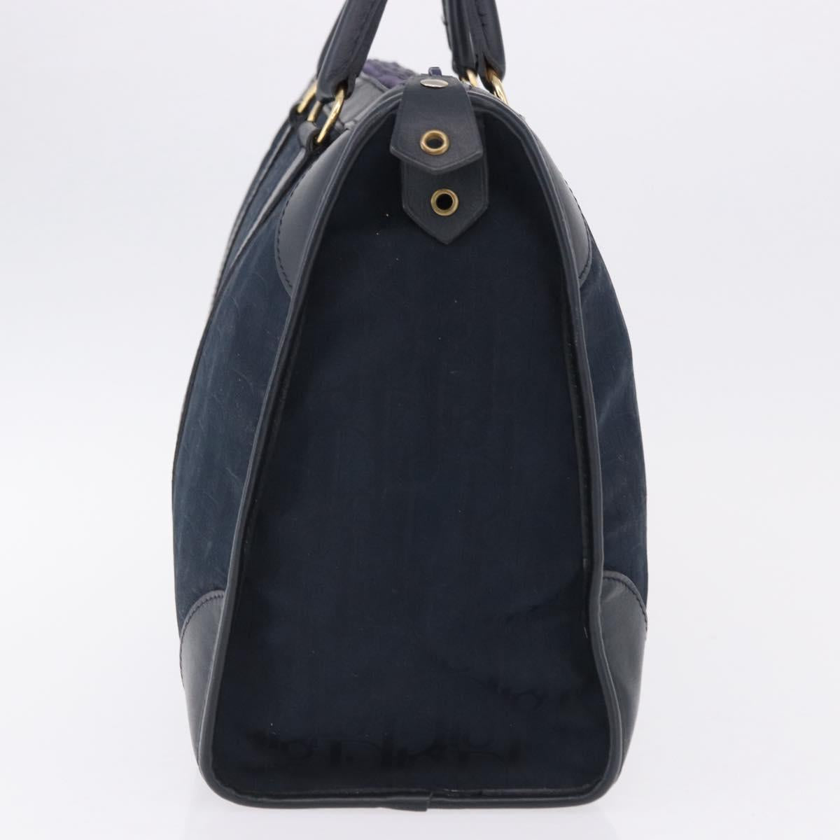 Christian Dior Trotter Canvas Hand Bag Navy Gold Auth 193521A
