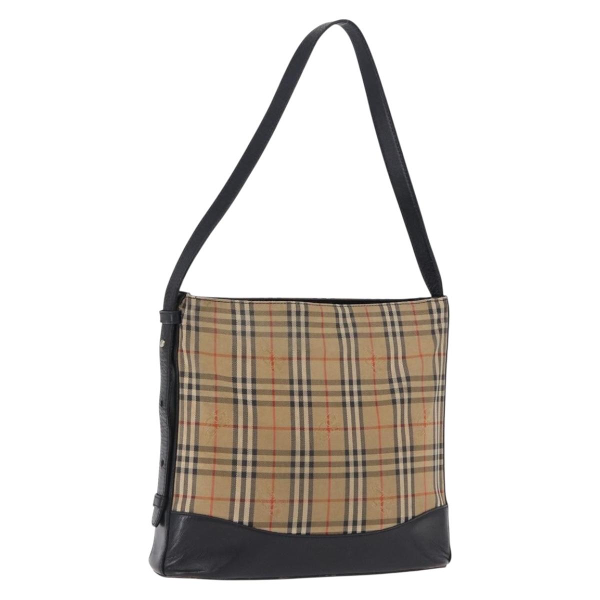 Burberrys Nova Check Shoulder Bag Canvas Beige Gold Auth 193522