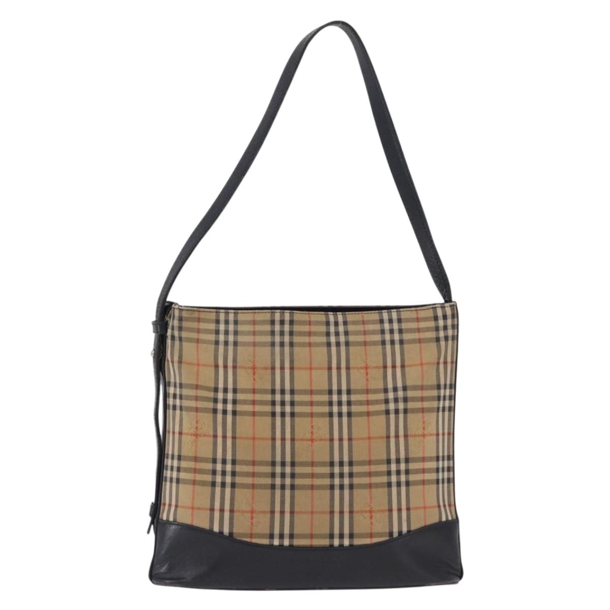 Burberrys Nova Check Shoulder Bag Canvas Beige Gold Auth 193522