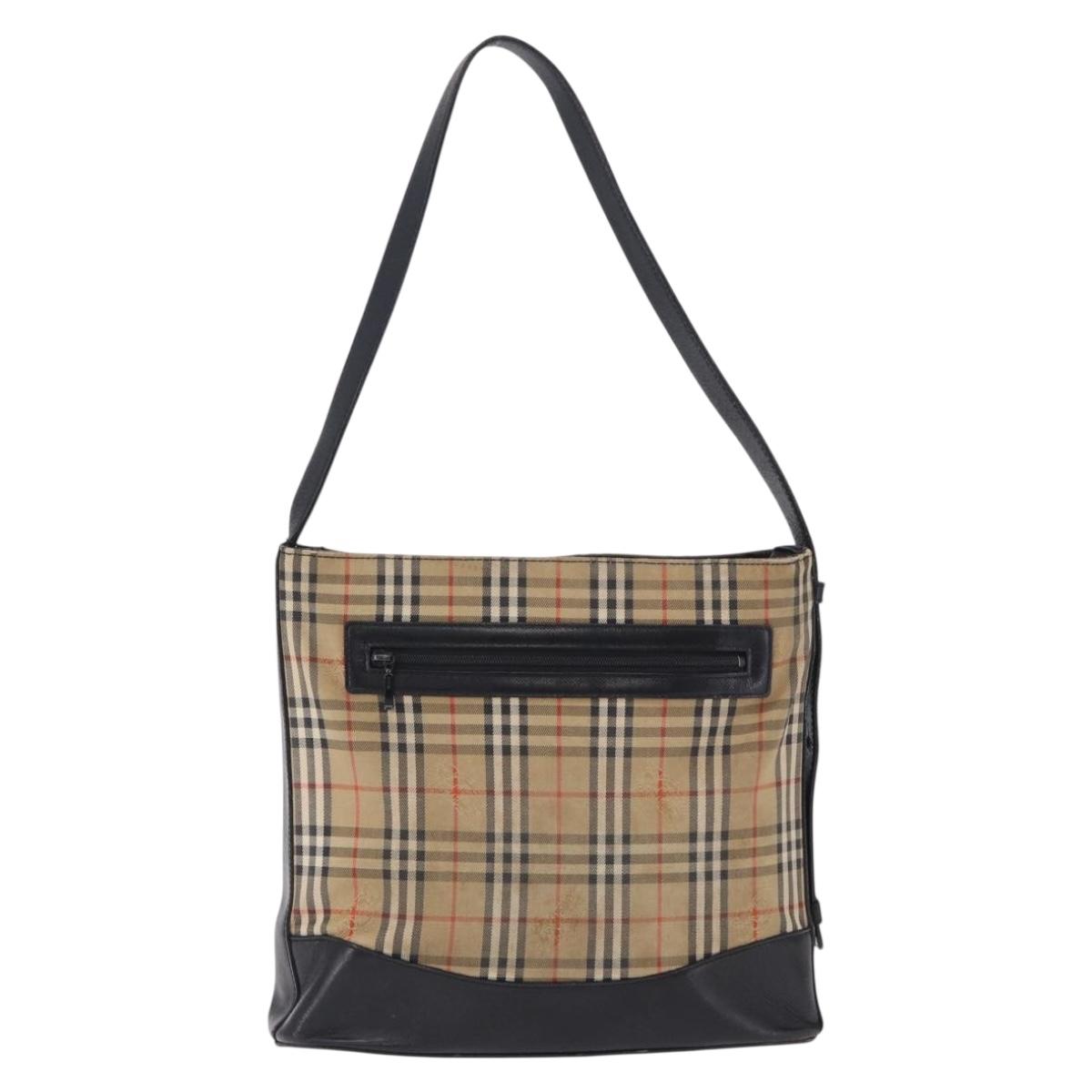 Burberrys Nova Check Shoulder Bag Canvas Beige Gold Auth 193522