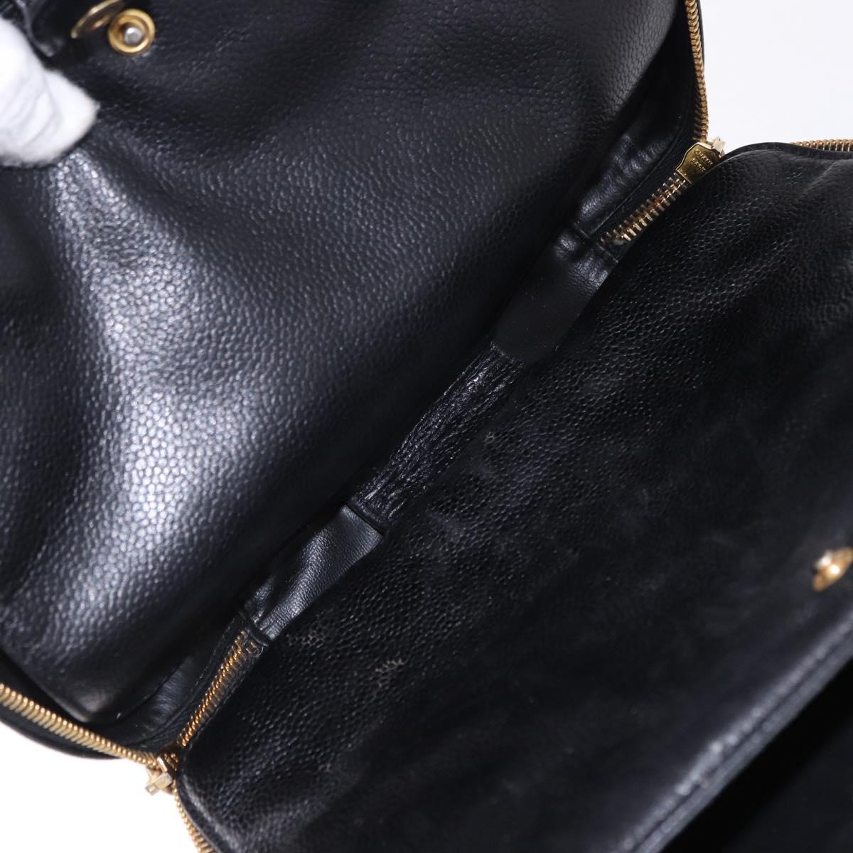 CHANEL COCO Mark Vanity Hand Bag Caviar Skin Black Gold CC Auth 193527